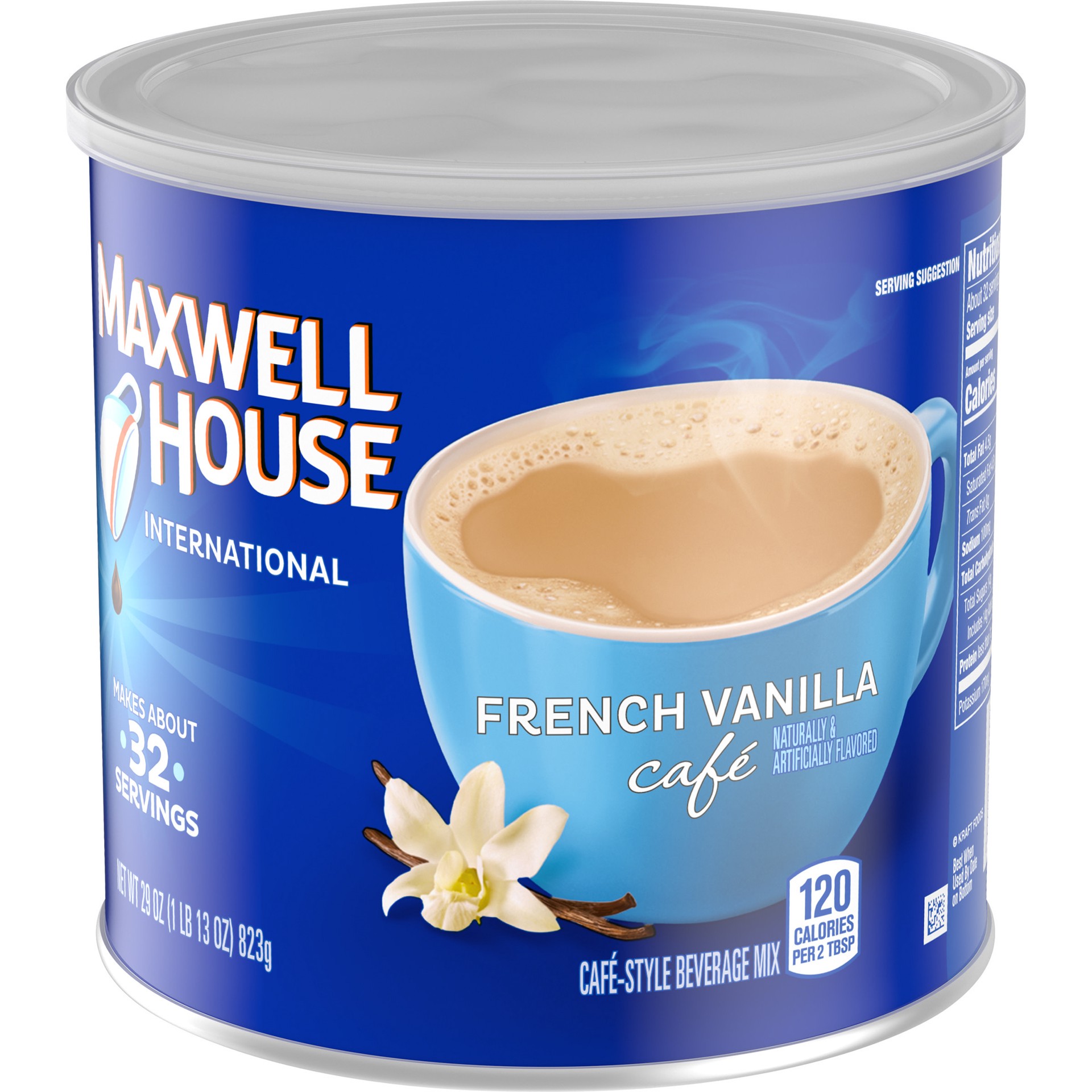 slide 5 of 10, Maxwell House International French Vanilla Cafe-Style Instant Coffee Beverage Mix, 29 oz Canister, 29 oz