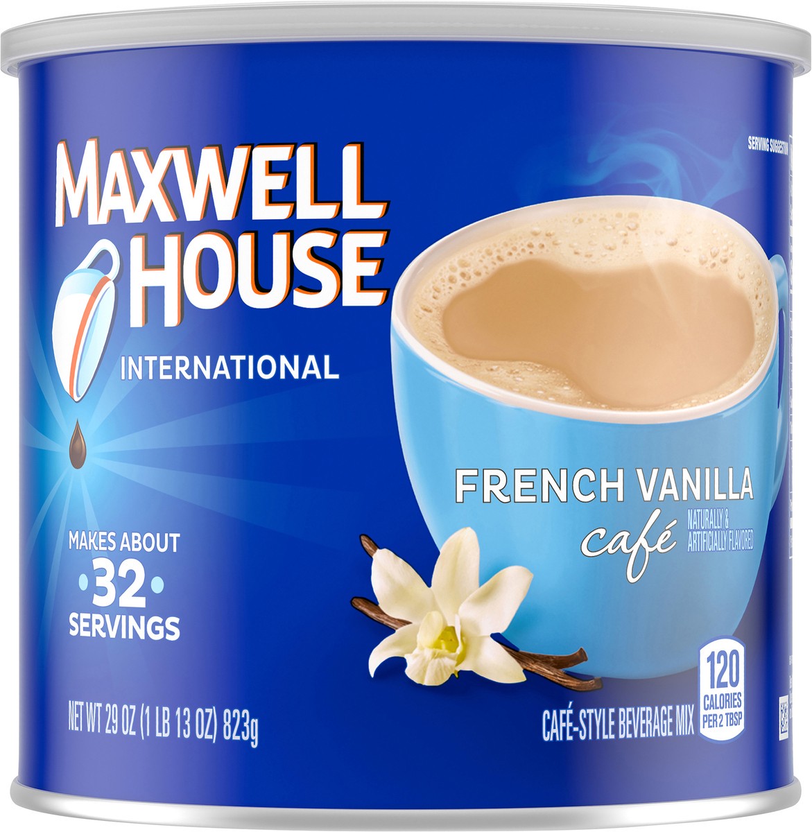 slide 1 of 10, Maxwell House International French Vanilla Cafe-Style Instant Coffee Beverage Mix, 29 oz Canister, 29 oz