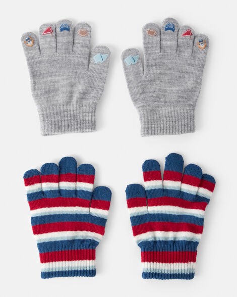 slide 1 of 1, Carter's Boys 2-Pack Stripe & Sports Gloves - Blue/Green Multi 8-14, 1 ct