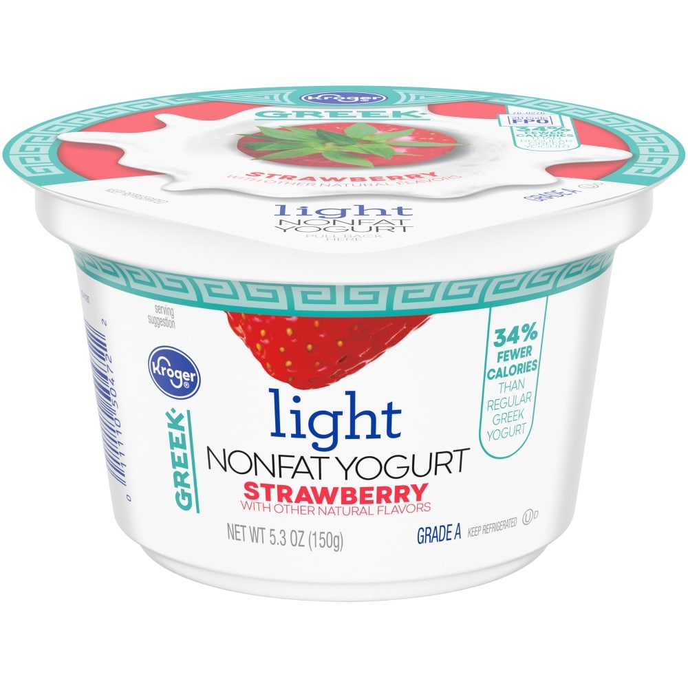 slide 1 of 1, Kroger Greek Light Strawberry Nonfat Yogurt, 5.3 oz