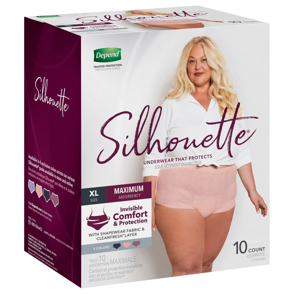 slide 2 of 9, Depend Silhouette Incontinence Underwear, Extra-Large (50–60" Waist), 10 Count , 1 ct