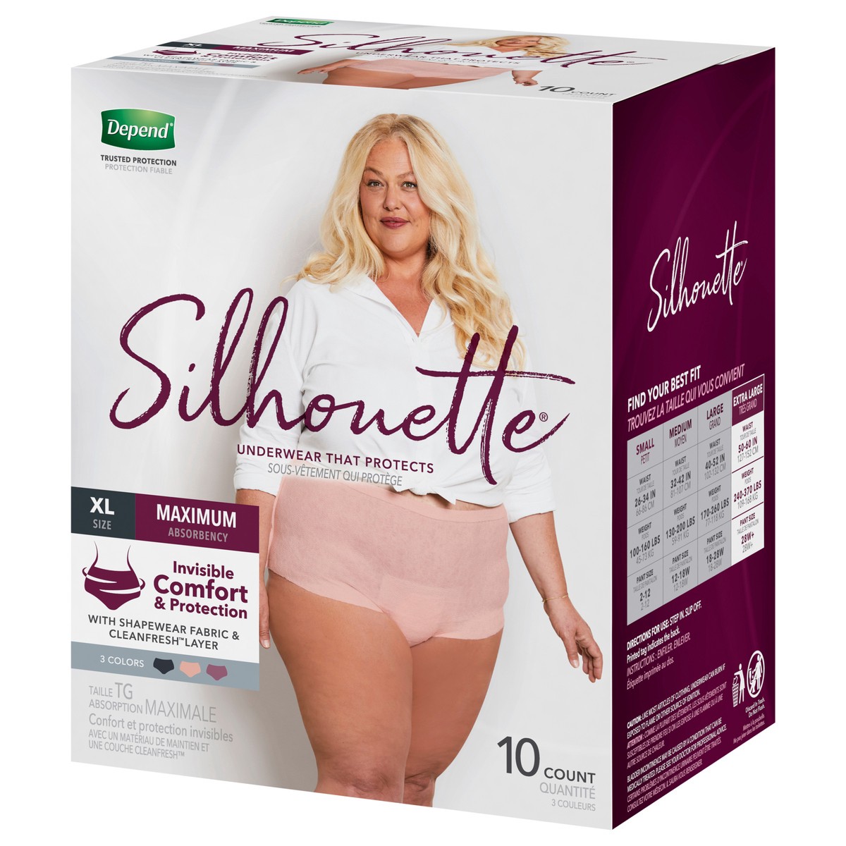 slide 3 of 9, Depend Silhouette Incontinence Underwear, Extra-Large (50–60" Waist), 10 Count , 1 ct