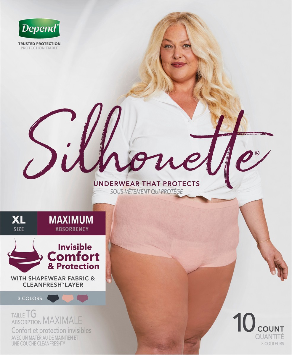 slide 6 of 9, Depend Silhouette Incontinence Underwear, Extra-Large (50–60" Waist), 10 Count , 1 ct