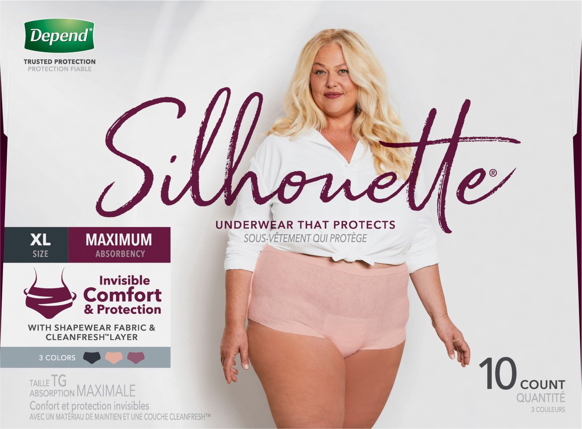 slide 9 of 9, Depend Silhouette Incontinence Underwear, Extra-Large (50–60" Waist), 10 Count , 1 ct