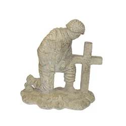 Athens Stonecasting Kneeling Soldier at Cross Concrete Statue