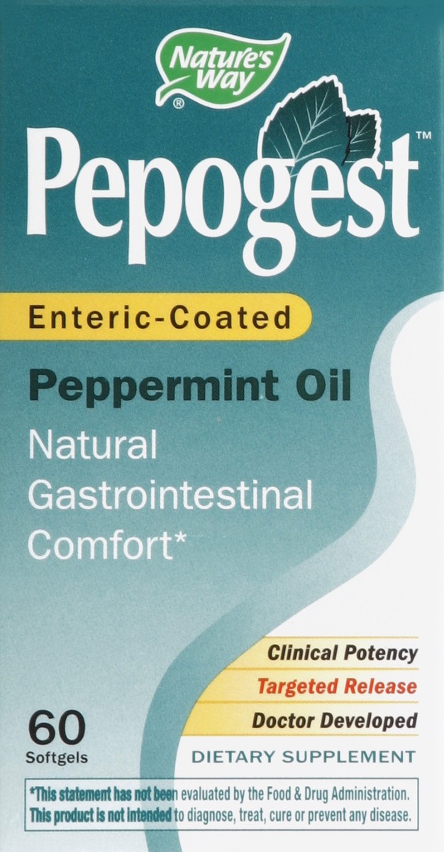 slide 4 of 4, Nature's Way Pepogest Enteric-Coated Peppermint Oil Gastrointestinal Comfort, 60 Softgels, 60 ct