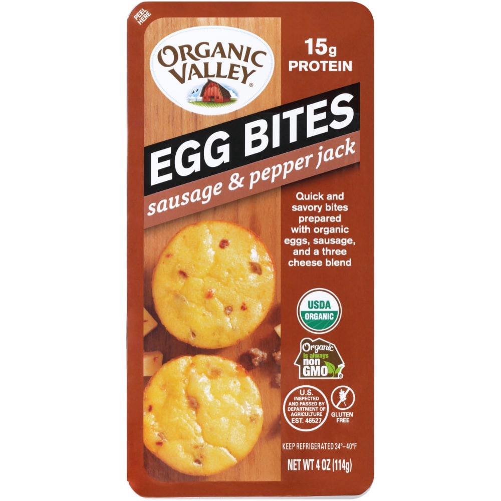 slide 1 of 2, Organic Valley Sausage & Pepperjack Cheese Egg Bites, 2 ct