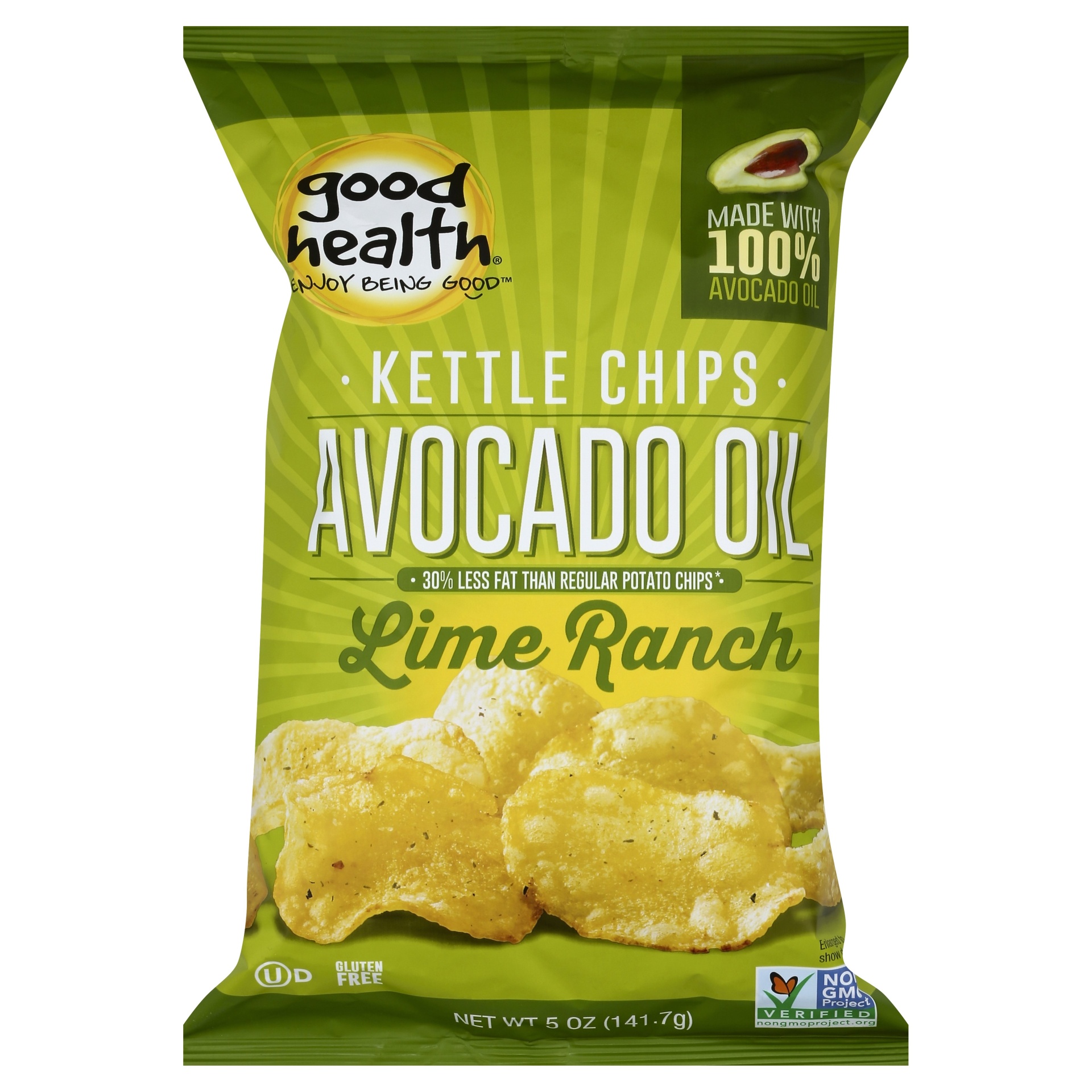 slide 1 of 5, Good Health Chilean Lime Avocado Oil Potato Chips, 5 oz