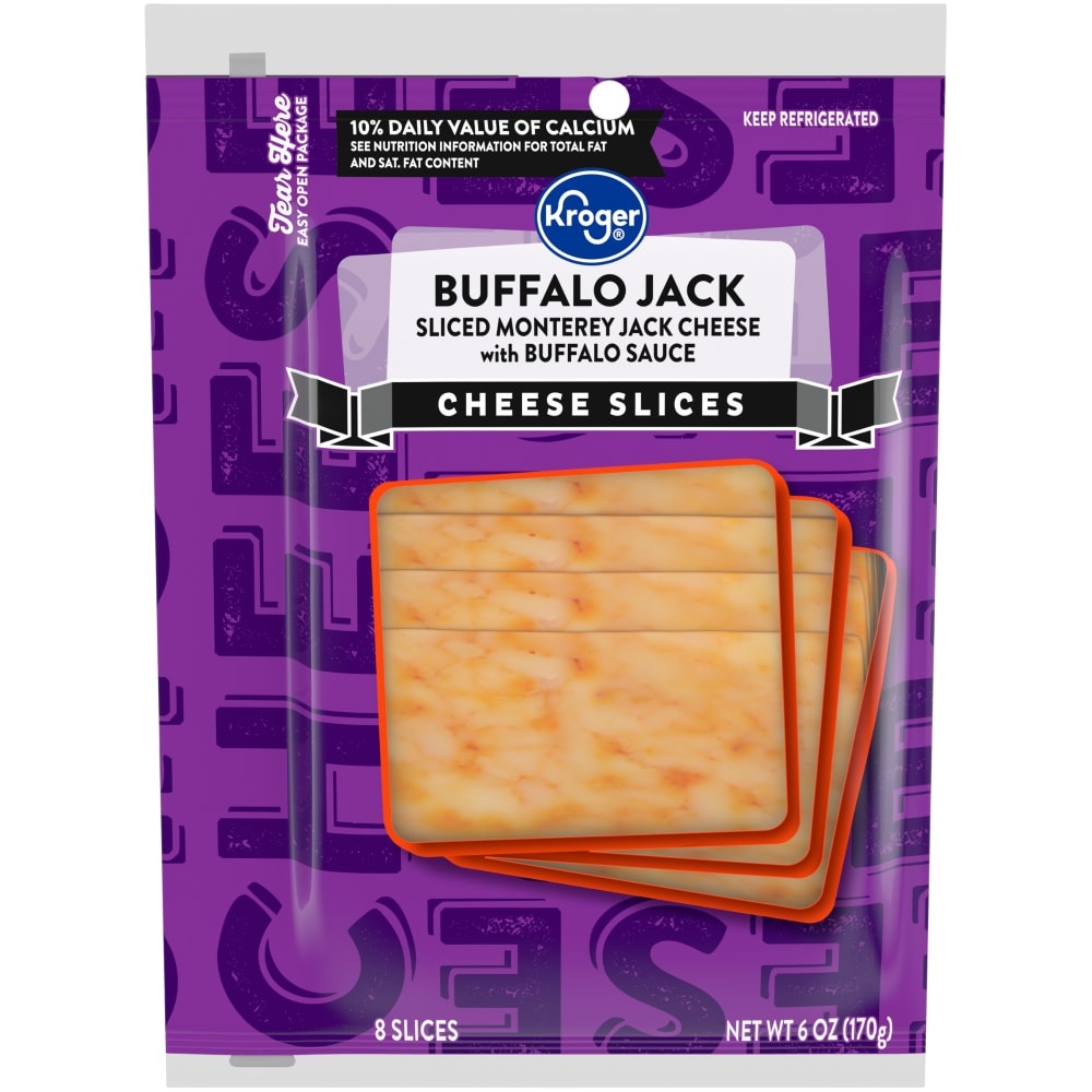 slide 1 of 1, Kroger Buffalo Jack Sliced Monterey Jack Cheese, 8 ct; 6 oz