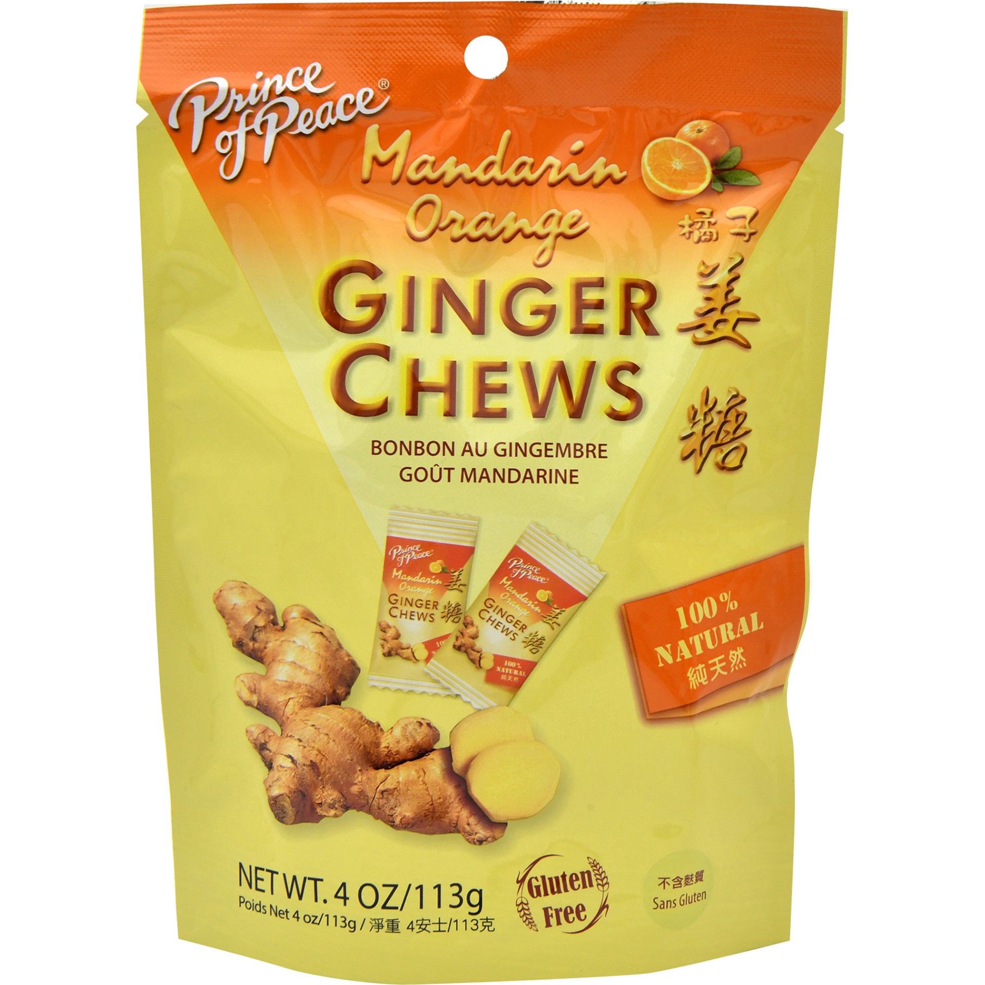 slide 1 of 1, Prince of Peace Ginger Chews with Mandarin Orange, 3 oz