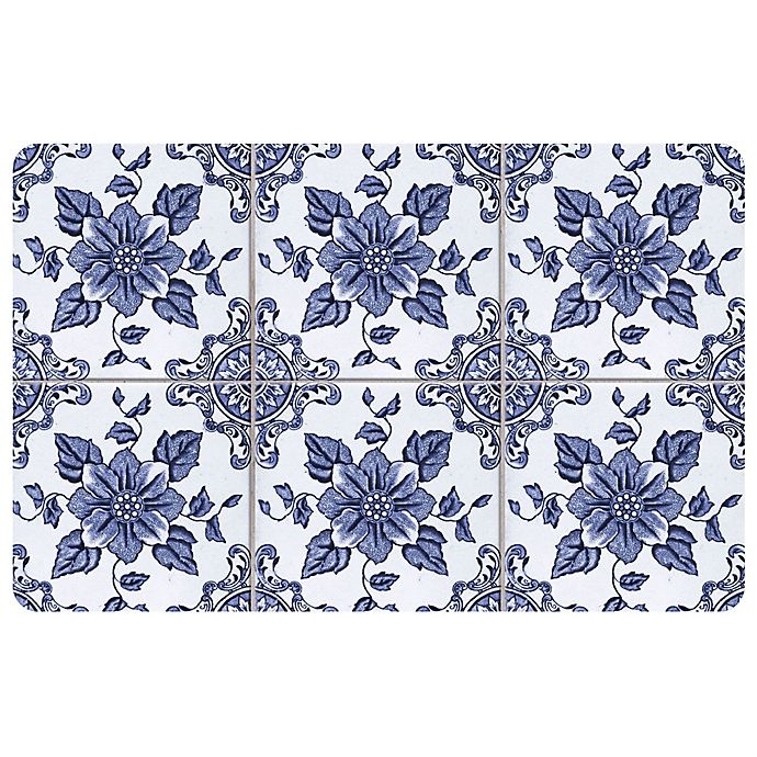 slide 1 of 3, The Softer Side by Weather Guard Delft Floral Kitchen Mat, 23 in x 36 in