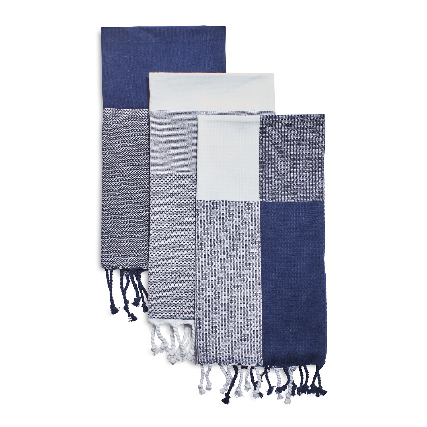 slide 1 of 1, Sur La Table Assorted Tassel Towels, Indigo, 3 ct; 28 in x 20 in