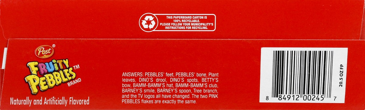 slide 9 of 9, Post Fruity PEBBLES Breakfast Cereal, Gluten Free, 10 Vitamins and Minerals, Breakfast Snacks, Sweetened Rice Cereal, 20.5 Oz, 20.5 oz