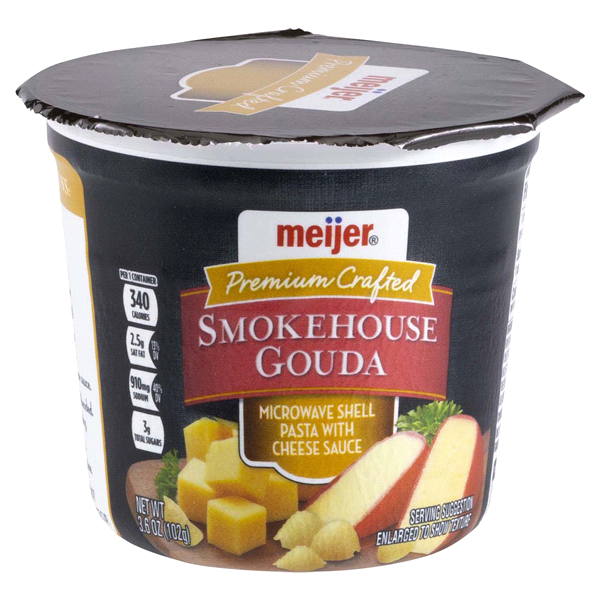 slide 1 of 1, Meijer Smokehouse Gouda Shells & Cheese Microwavable Cup, 3.6 oz