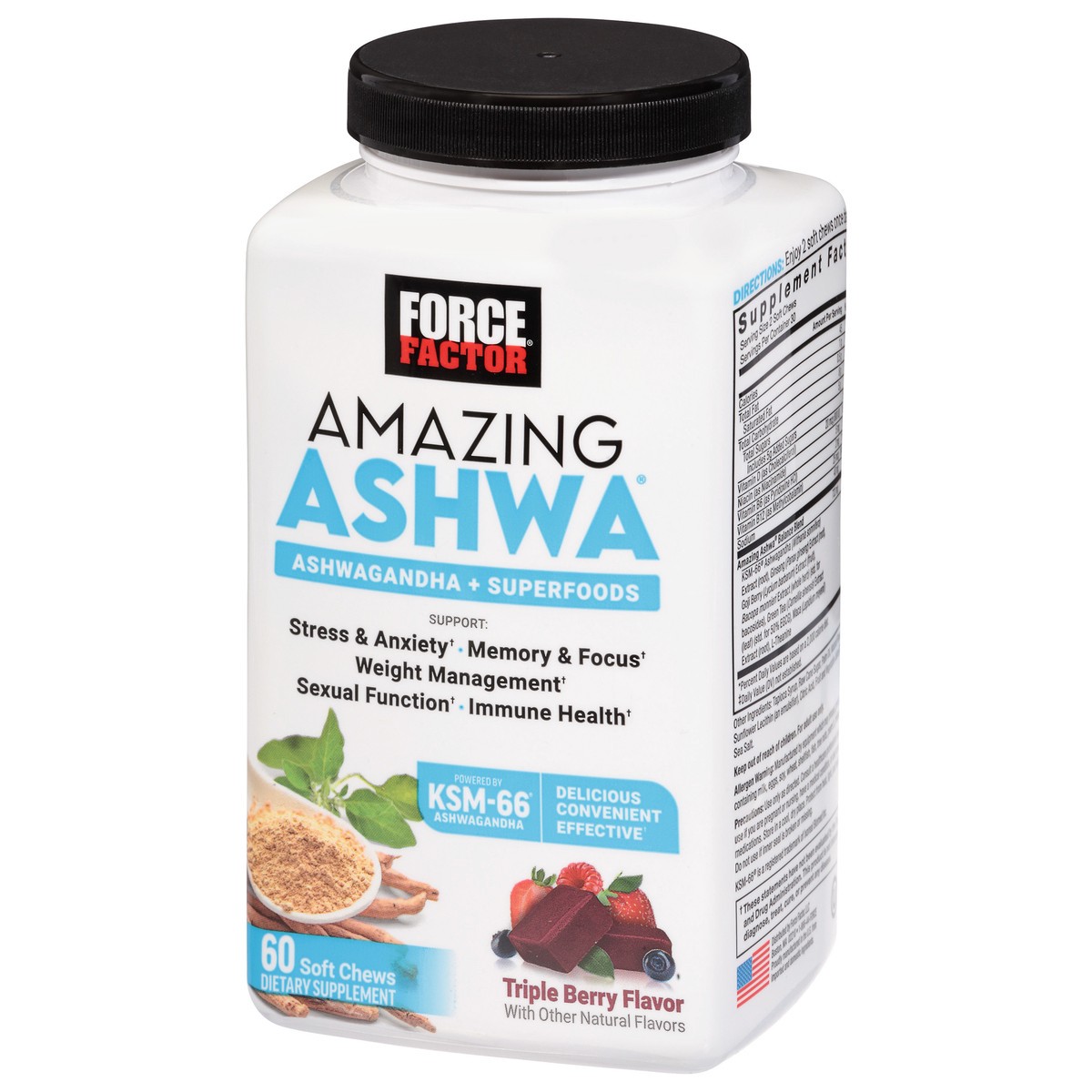 slide 2 of 4, Force Factor Triple Berry Flavor Soft Chews Amazing Ashwa 60 Soft Chews, 60 ct