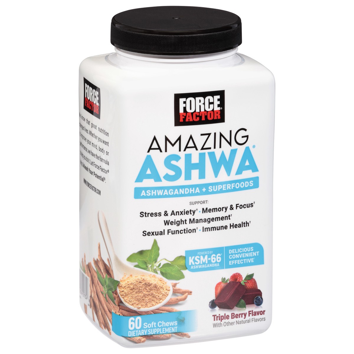 slide 4 of 4, Force Factor Triple Berry Flavor Soft Chews Amazing Ashwa 60 Soft Chews, 60 ct