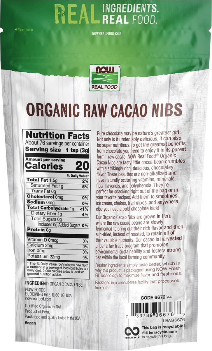 slide 6 of 9, NOW Real Food Cacao Nibs, Organic & Raw - 8 oz., 8 oz