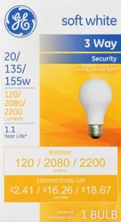GE Soft White 3 Way Security 20/135/155 Watts Light Bulb 1 ea