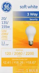 GE Soft White 3 Way Security 20/135/155 Watts Light Bulb 1 ea