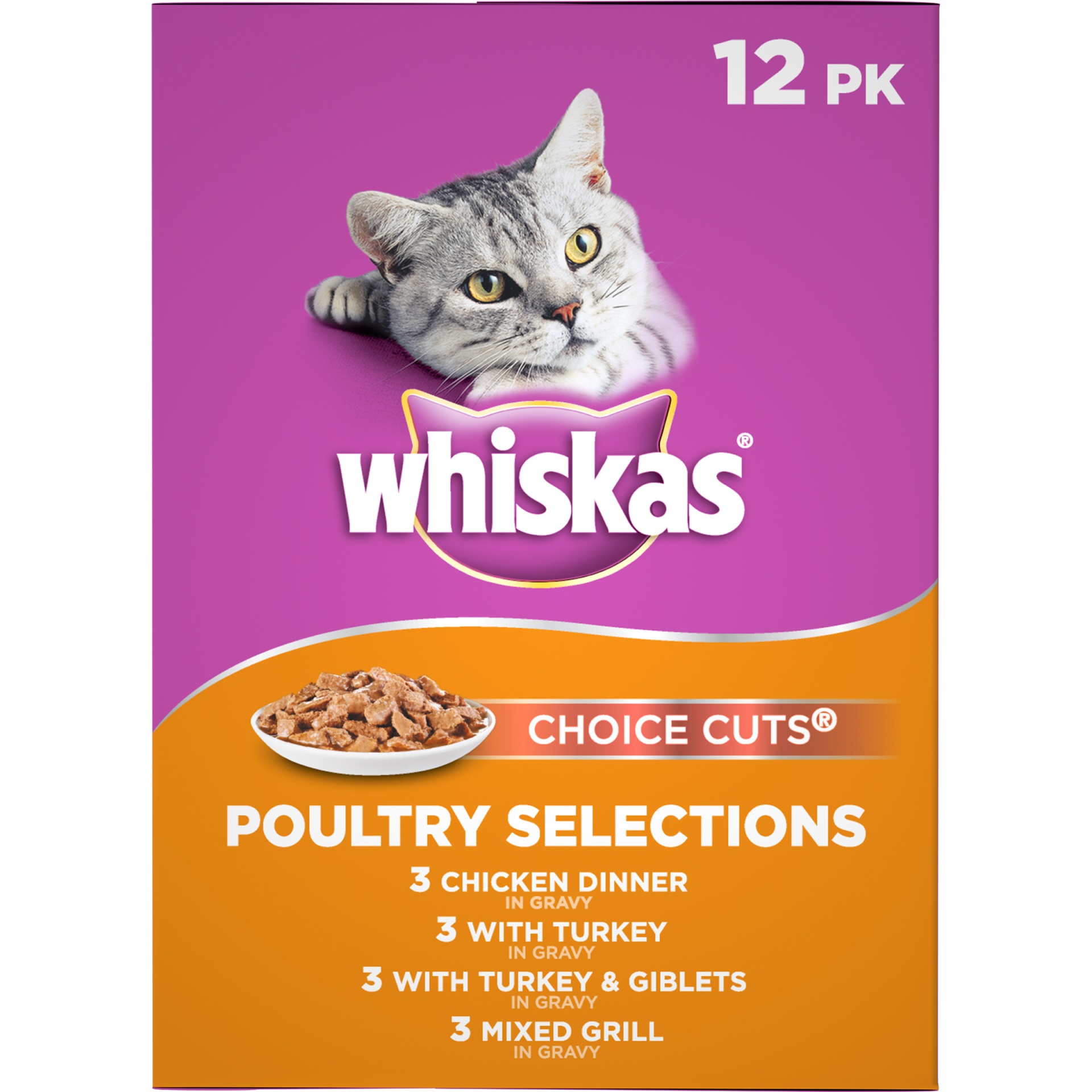 slide 4 of 9, Whiskas Choice Cuts Poultry Solutions Cat Food, 12 ct; 3 oz