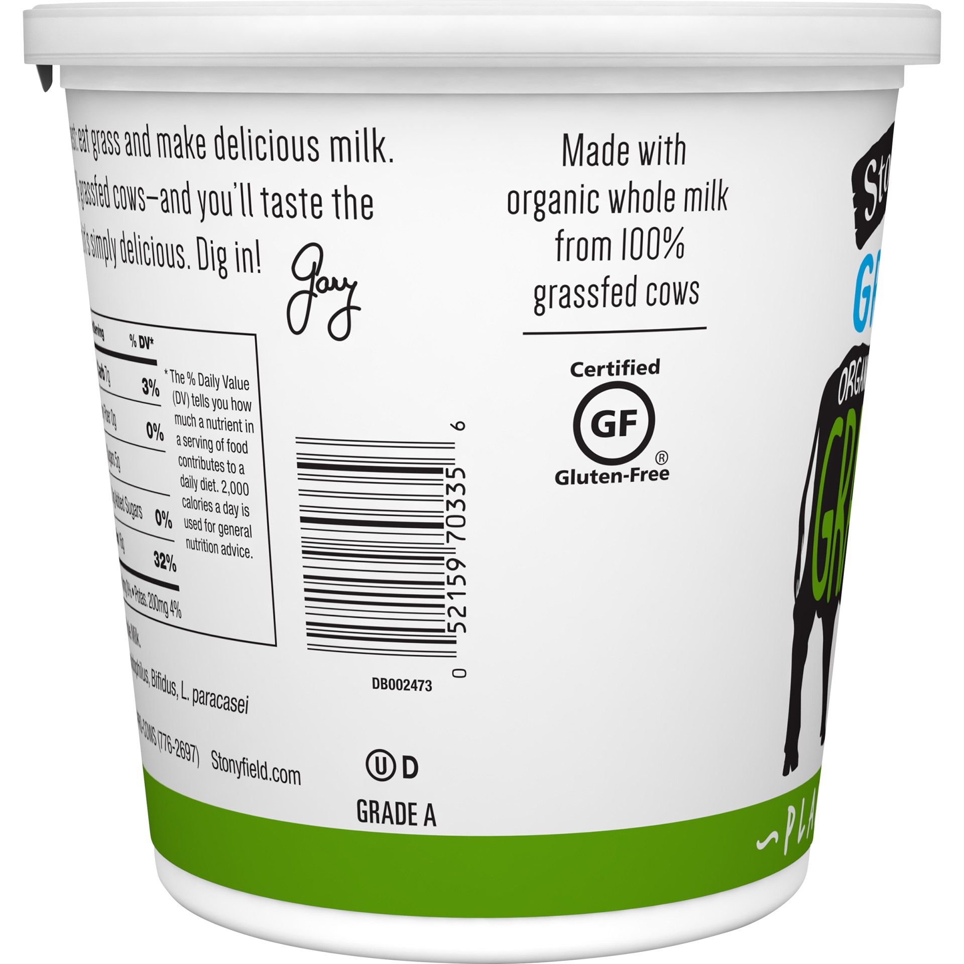 Stonyfield Organic 100 Grassfed Plain Greek Whole Milk Yogurt 24 Oz