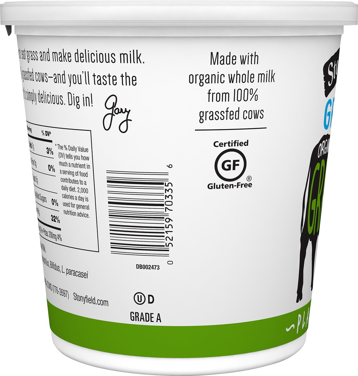slide 4 of 8, Stonyfield Organic 100% Grassfed Greek Whole Milk Yogurt, Plain, 24 oz., 24 oz