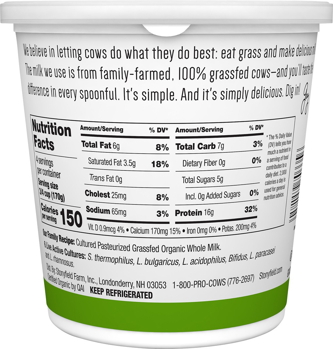 slide 6 of 8, Stonyfield Organic 100% Grassfed Greek Whole Milk Yogurt, Plain, 24 oz., 24 oz