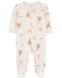 Carter's Baby Animal Print 2-Way Zip Cotton Sleep & Play Ivory 3M