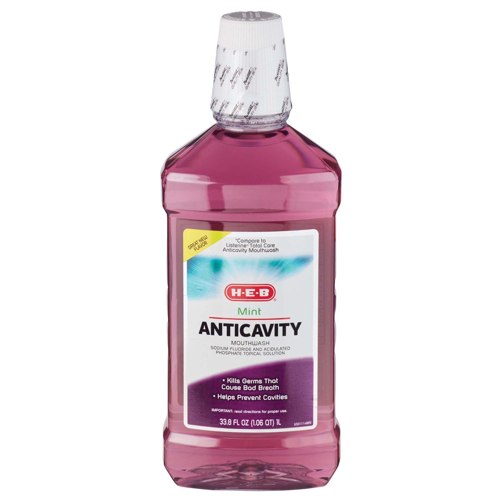 slide 1 of 1, H-E-B Anticavity Mouth Rinse, Mint, 33.8 oz