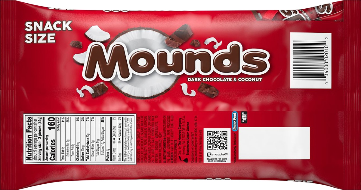 slide 5 of 6, Mounds Dark Chocolate & Coconut Snack-Sized Bars, 11.3 oz