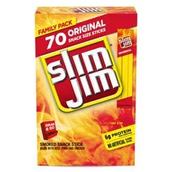 Slim Jim Original Snack Size Smoked Meat Sticks, Family Pack, 0.28 oz. each, 70-Count