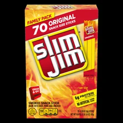Slim Jim Original Snack Size Smoked Meat Sticks, Family Pack, 0.28 oz. each, 70-Count