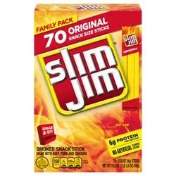 Slim Jim Smoked Meat Sticks, Original Flavor, 6g Protein Per Serving, 0.28 oz. (70-Count)