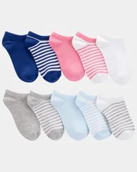 Carter's Girls 10-Pack No-Show Socks - Pink/Blue/Grey - Size 4-7