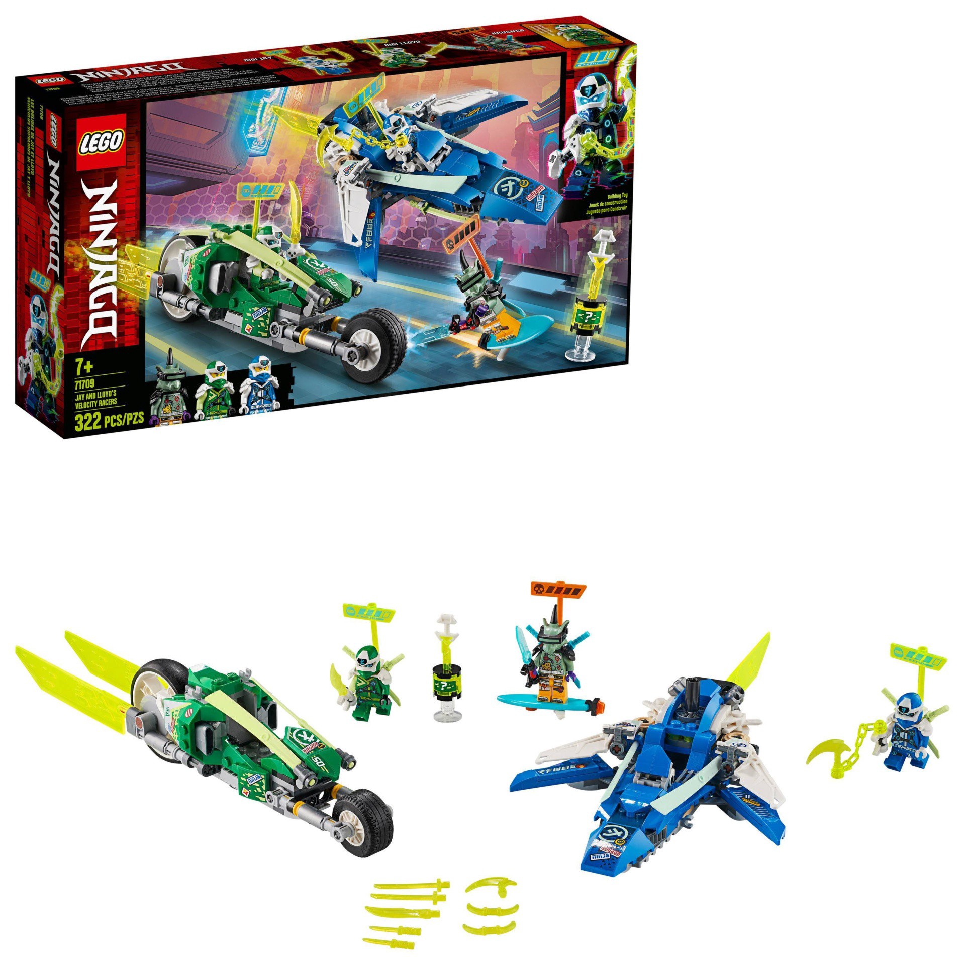 slide 1 of 7, LEGO NINJAGO Jay and Lloyd's Velocity Racers Ninja Building Kit 71709, 1 ct