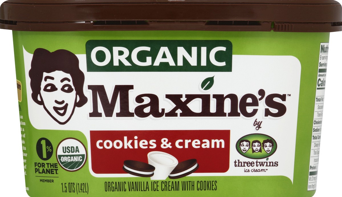 slide 4 of 4, Three Twins Ice Cream Maxine's Organic Cookies & Cream, 48 fl oz