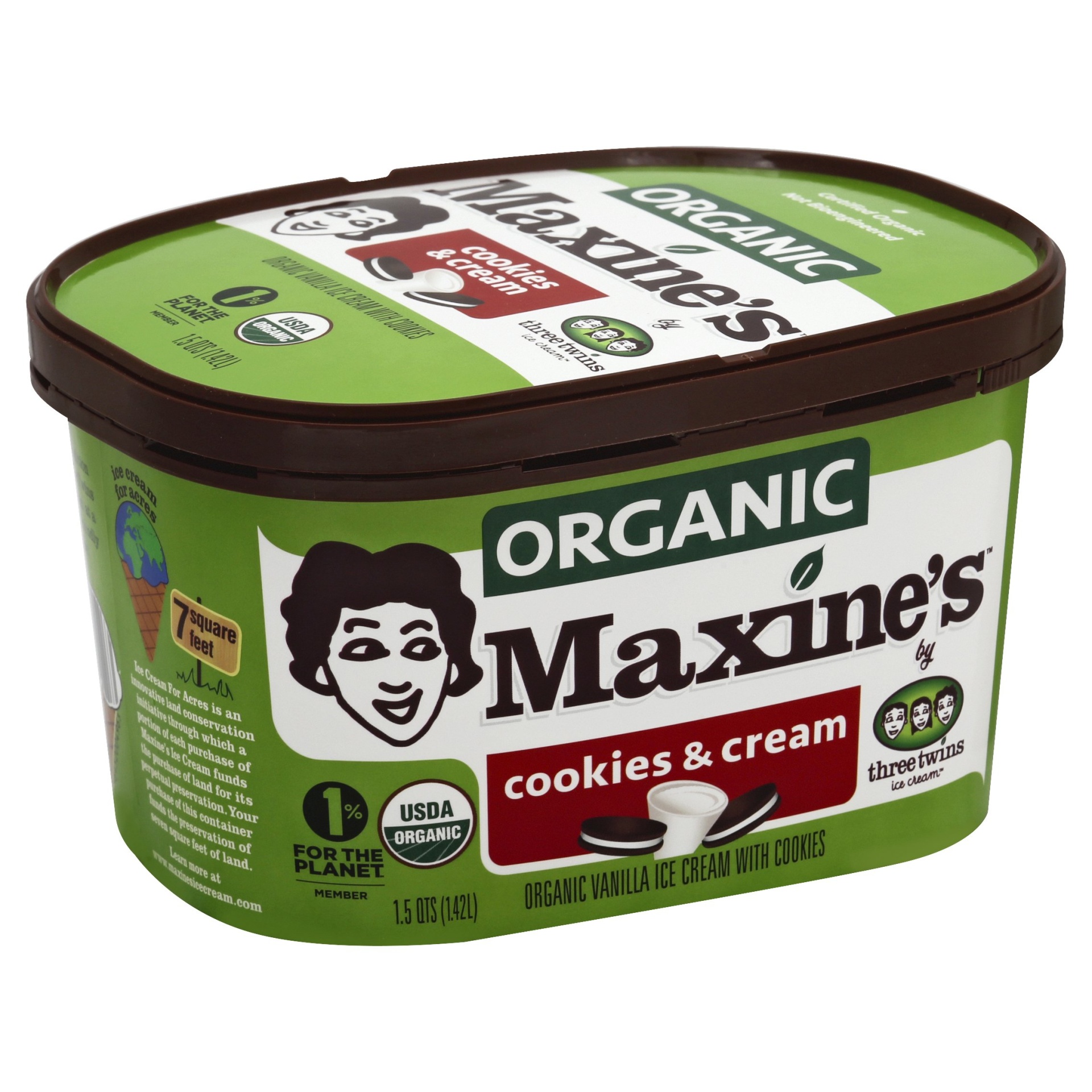 slide 1 of 4, Three Twins Ice Cream Maxine's Organic Cookies & Cream, 48 fl oz