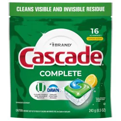 Cascade Complete Dishwasher Pods, Dishwasher Detergent, Dishwasher Soap, Dishwasher Tab Tablets, Dish Detergent, Lemon, ActionPacs, 18 Count