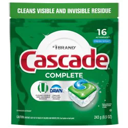 Cascade Complete Dishwasher Pods, Dishwasher Detergent, Dish Detergent Soap, Fresh, 16 Count