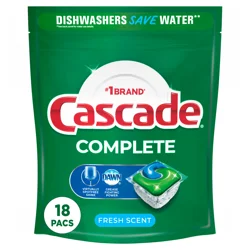 Cascade Complete Dishwasher Pods, Dishwasher Detergent, Dishwasher Soap, Dishwasher Tab Tablets, Dish Detergent, Fresh, ActionPacs, 18 Count