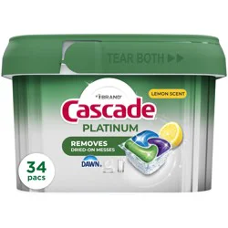 Cascade Platinum Dishwasher Pods, Dishwasher Detergent, Dishwasher Soap, Dishwasher Tab Tablets, Dish Detergent, Lemon, ActionPacs, 36 Count