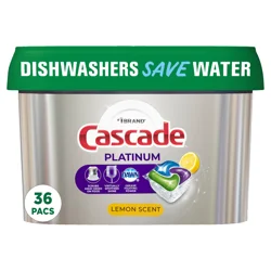 Cascade Platinum Dishwasher Pods, Dishwasher Detergent, Dishwasher Soap, Dishwasher Tab Tablets, Dish Detergent, Lemon, ActionPacs, 36 Count