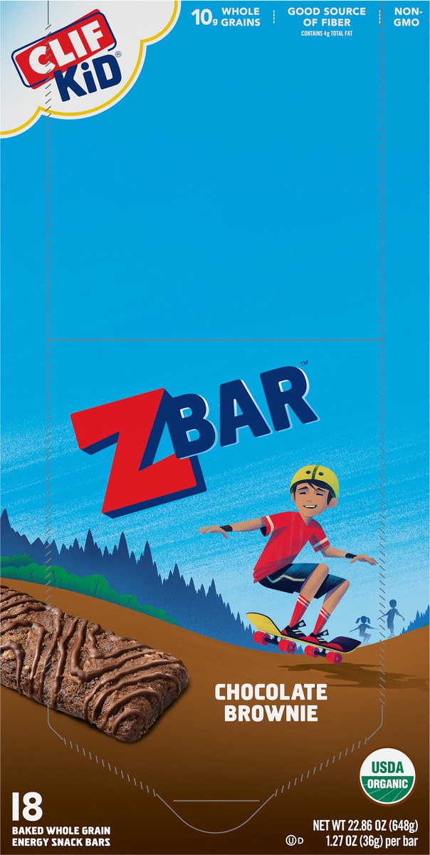 slide 8 of 12, CLIF Kid Zbar - Chocolate Brownie - Soft Baked Whole Grain Snack Bars - USDA Organic - Non-GMO - Plant-Based - 1.27 oz. (18 Count), 22.86 oz