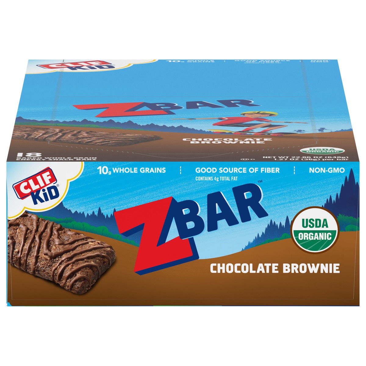 slide 1 of 12, CLIF Kid Zbar - Chocolate Brownie - Soft Baked Whole Grain Snack Bars - USDA Organic - Non-GMO - Plant-Based - 1.27 oz. (18 Count), 22.86 oz