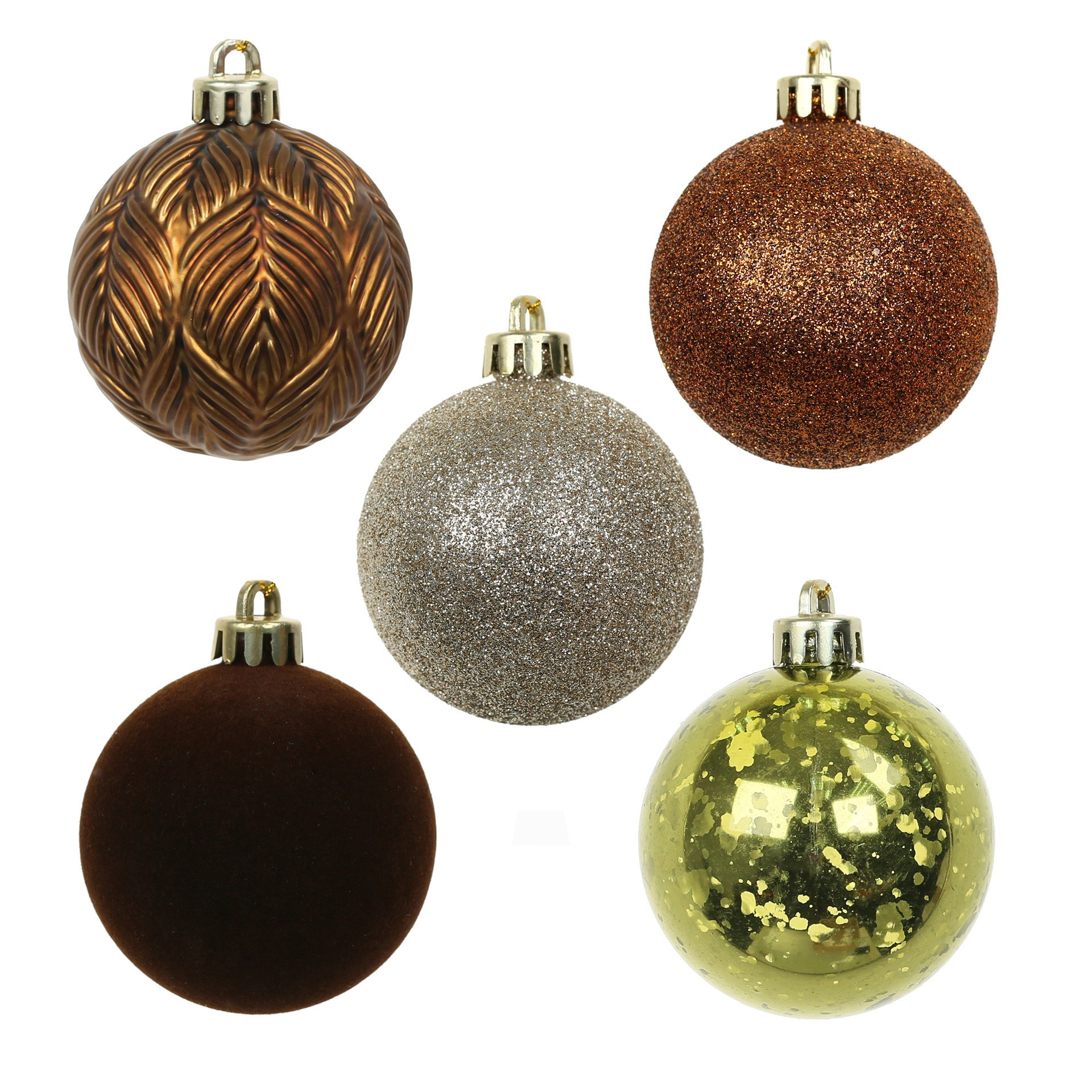 slide 2 of 3, 5 Pack 2.2" Gingerbread Forest Brown, Copper & Gold Shatterproof Ball Ornaments By Ashland, 5 ct