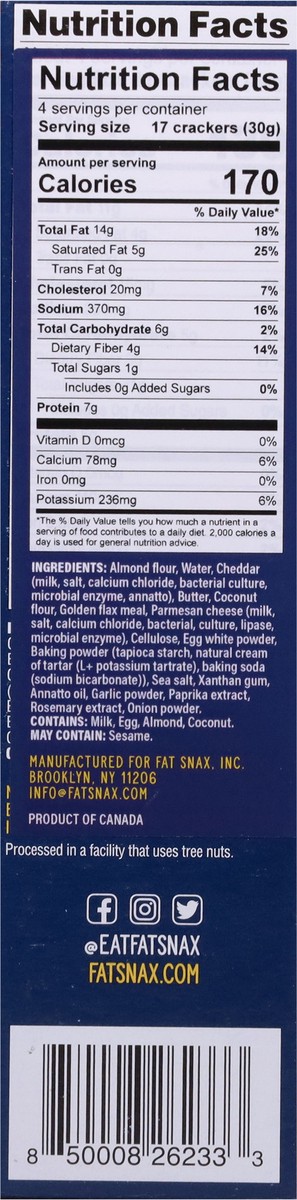 slide 3 of 9, Fat Snax Cheddar Almond Flour Cracke, 4.25 oz