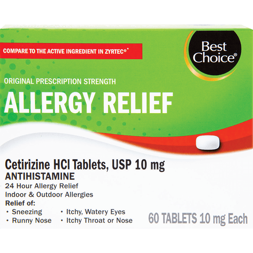 slide 1 of 1, Best Choice Allergy Relief Cetirizine Hci Tablets, 60 ct