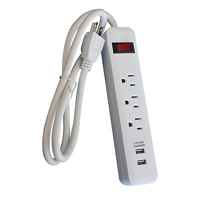 slide 1 of 1, GTC 3-Outlet Power Strip With 3.1A USB Outlets, 1 ct