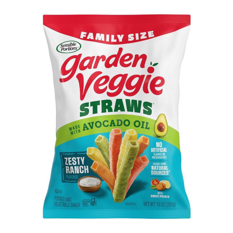 slide 1 of 4, Sensible Portions Garden Veggie Straws Zesty Ranch Flavored Potato and Vegetable Snack Family Size 10 oz, 10 oz