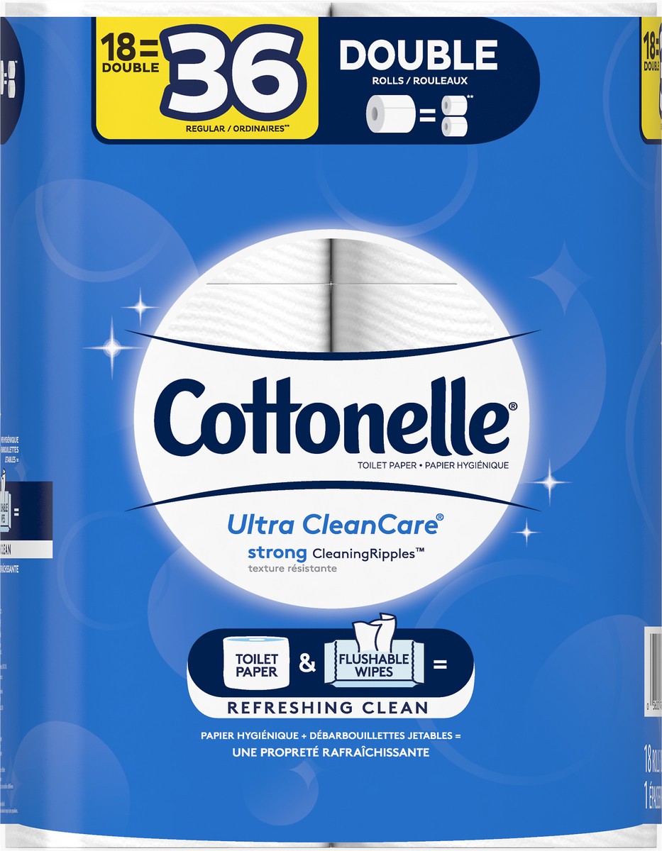 slide 7 of 8, Cottonelle Ultra CleanCare Toilet Paper, Strong Bath Tissue, Septic-Safe, 18 Double Rolls, 18 ct